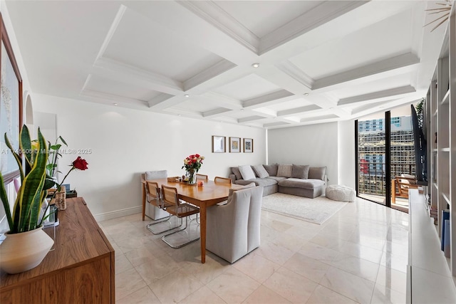 1915 Brickell Ave Unit C1612, Miami, FL 33129 - dining space with beamed ceiling, coffered ceiling, and baseboards