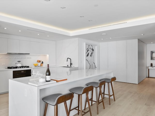 kitchen featuring light countertops, modern cabinets, and white cabinetry