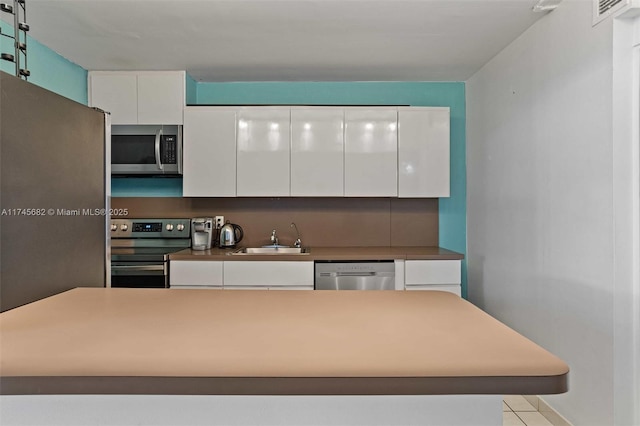 kitchen with white cabinetry, appliances with stainless steel finishes, and sink