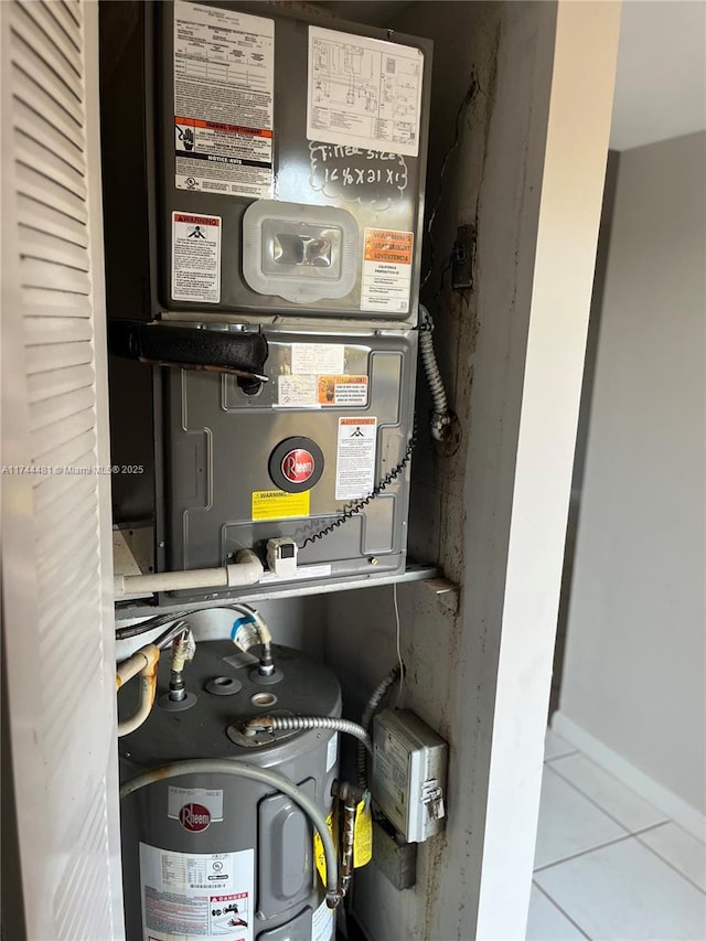 utility room with heating unit and water heater