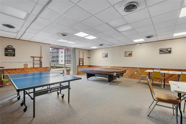 3750 NE 170th St Unit 100, North Miami Beach, FL 33160 - playroom featuring visible vents, a paneled ceiling, and carpet flooring