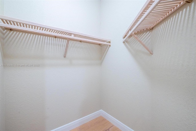 walk in closet with hardwood / wood-style floors