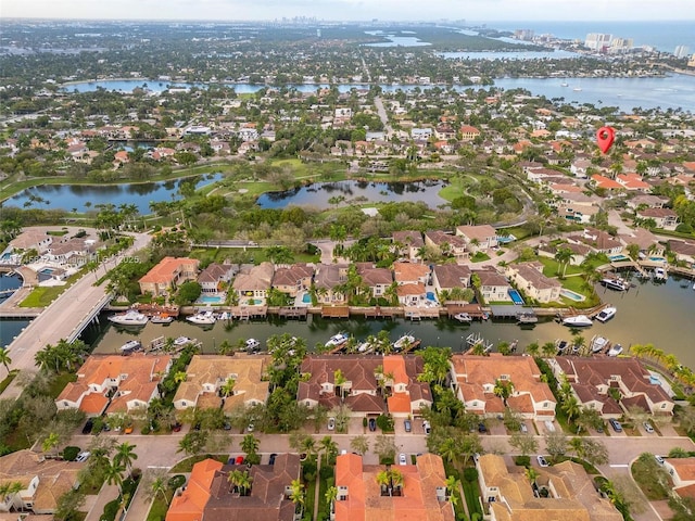 aerial view featuring a water view