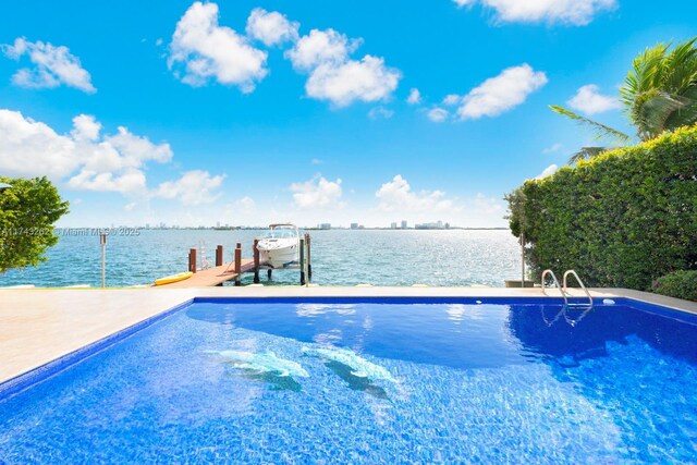 pool featuring a boat dock and a water view
