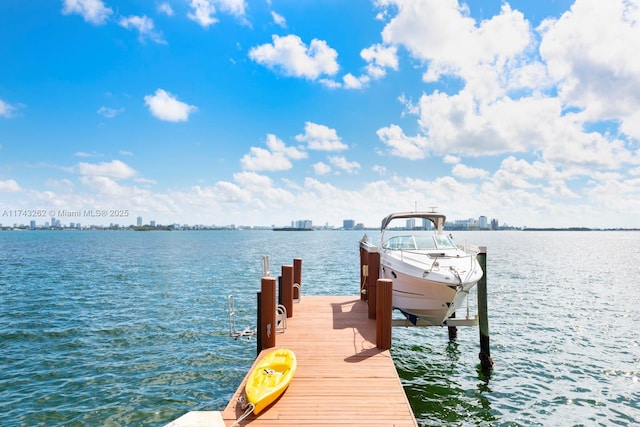 dock area featuring a water view