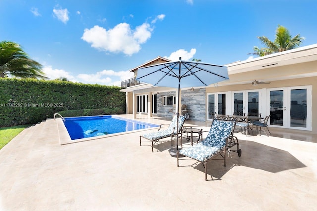 1500 NE 103rd St, Miami Shores, FL 33138 - view of pool with french doors, a patio area, and a ceiling fan