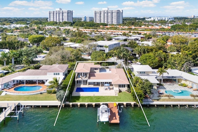 aerial view with a water view