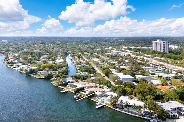 aerial view with a water view and a residential view