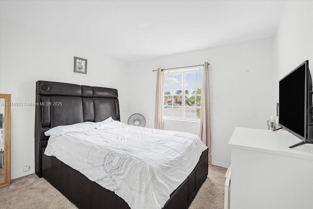 bedroom with light colored carpet
