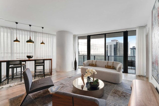 living room featuring hardwood / wood-style flooring, a wealth of natural light, and floor to ceiling windows
