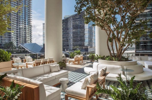 exterior space featuring an outdoor living space
