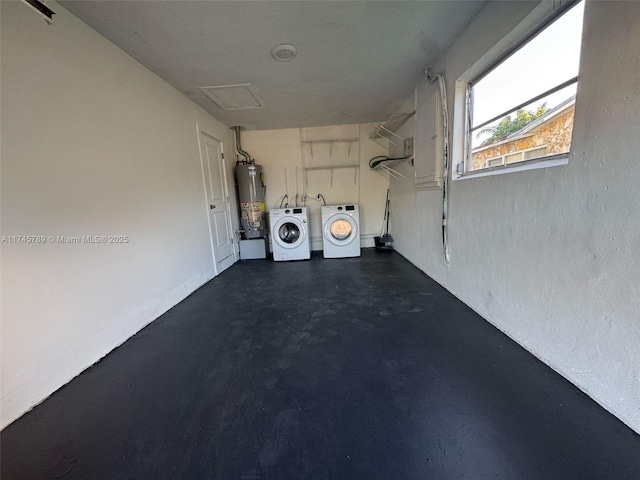 interior space featuring gas water heater and washing machine and clothes dryer