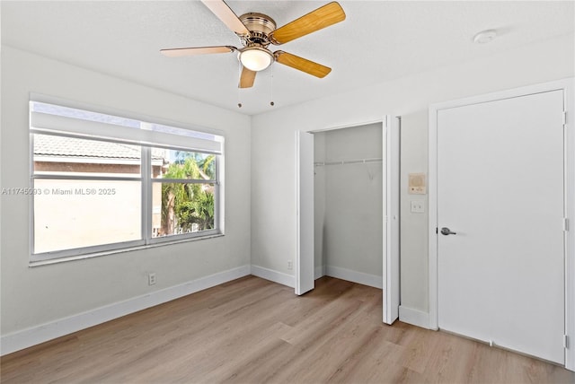 17356 SW 21st St, Miramar, FL 33029 - unfurnished bedroom featuring light wood-type flooring, a closet, baseboards, and ceiling fan