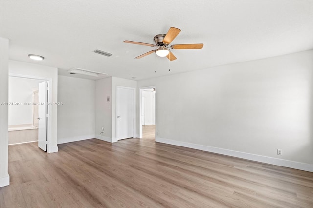 interior space with ceiling fan and light wood-type flooring