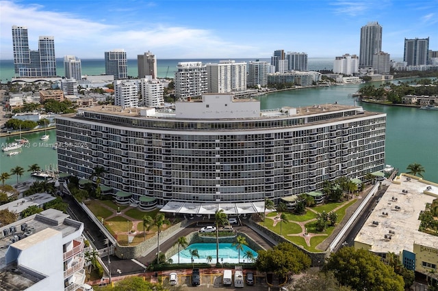 bird's eye view featuring a water view