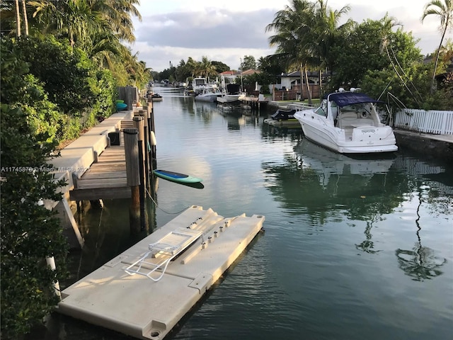 view of dock with a water view