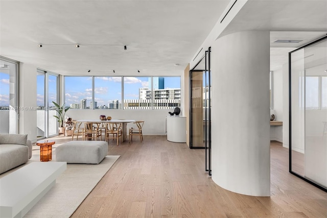 living room featuring light wood-type flooring