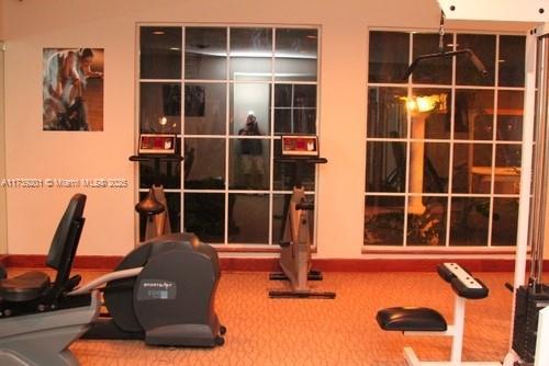 10717 Cleary Blvd Unit 203, Plantation, FL 33324 - workout room featuring baseboards and carpet floors