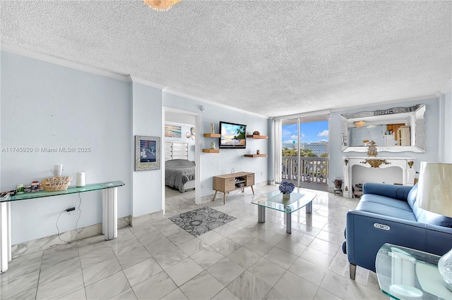 1020 Meridian Ave Unit 515, Miami Beach, FL 33139 - living area featuring a textured ceiling and ornamental molding