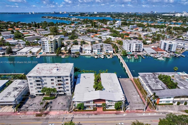 aerial view featuring a water view