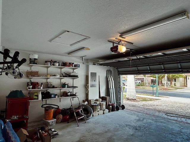 garage featuring a garage door opener and electric panel