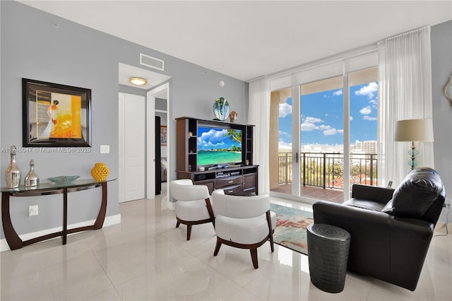 living room featuring expansive windows