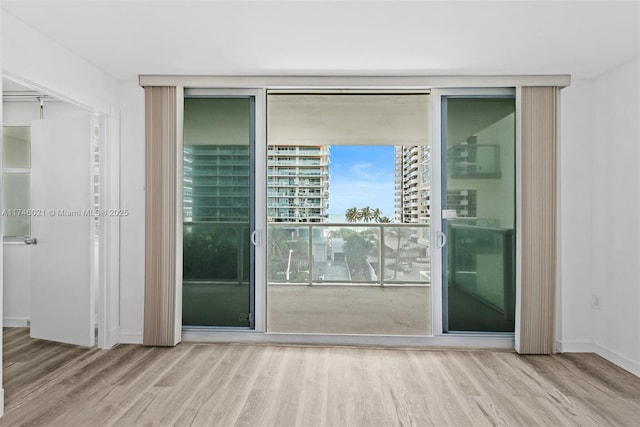entryway featuring floor to ceiling windows and wood finished floors