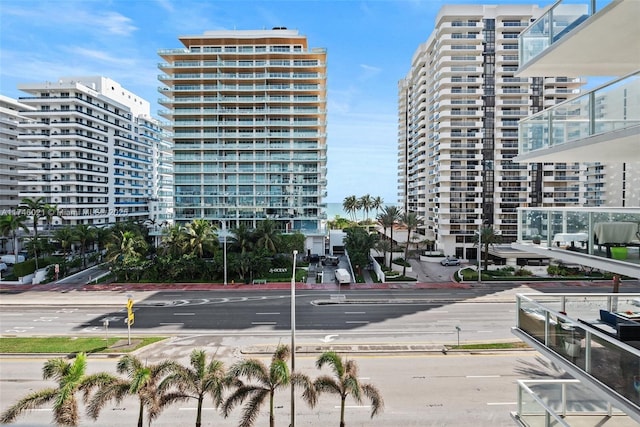 view of building exterior with a city view