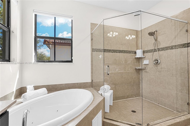 bathroom with plus walk in shower