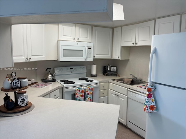 8225 Lake Dr Unit 502, Doral, FL 33166 - kitchen featuring white cabinetry, light countertops, a sink, and white appliances