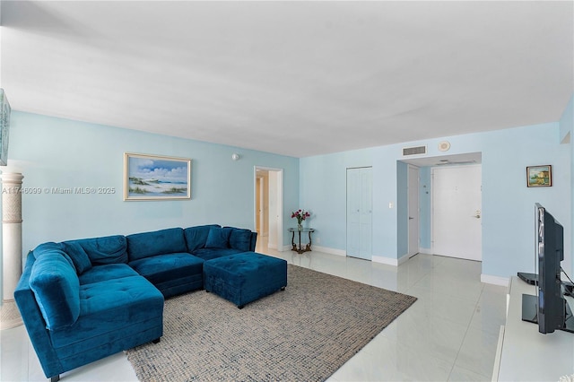 view of tiled living room