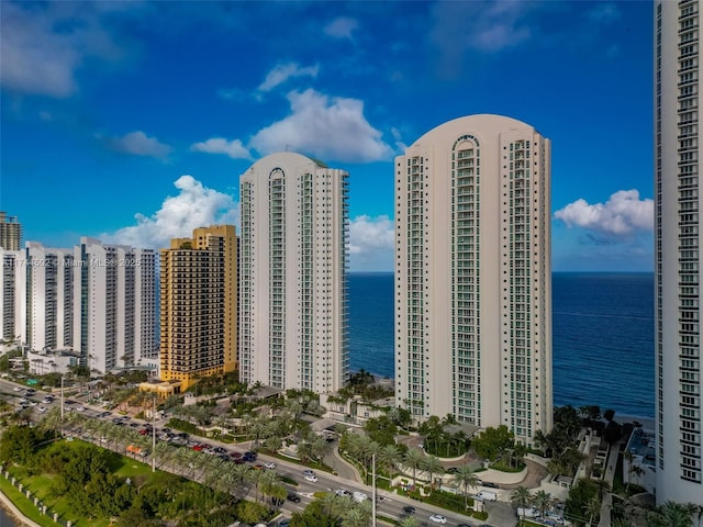 view of building exterior featuring a water view