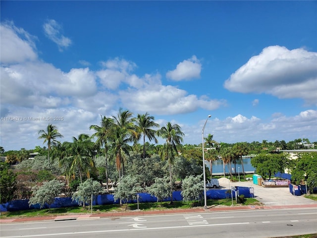 view of street featuring a water view