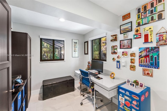 16520 SW 80th Ave, Palmetto Bay, FL 33157 - home office featuring marble look tiles and recessed lighting
