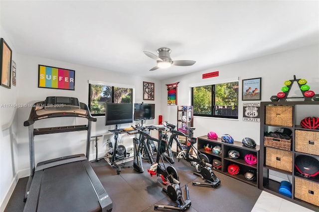 16520 SW 80th Ave, Palmetto Bay, FL 33157 - workout area featuring plenty of natural light and ceiling fan