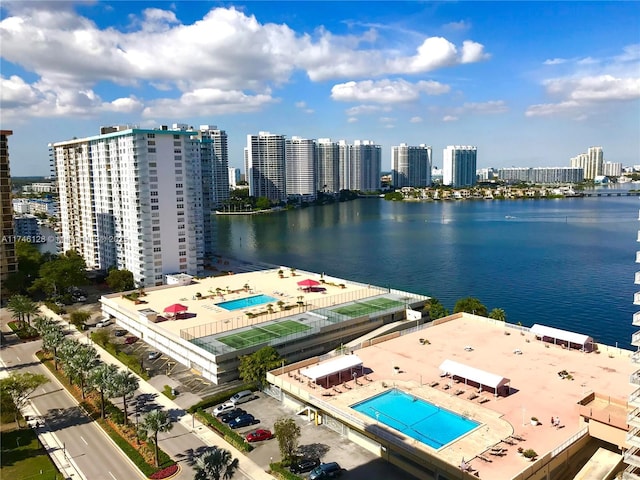 aerial view with a water view