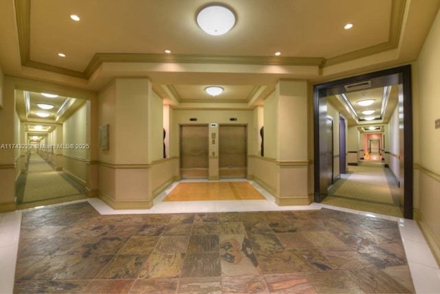 510 NW 84th Ave Unit 640, Plantation, FL 33324 - hall with a raised ceiling, crown molding, and baseboards