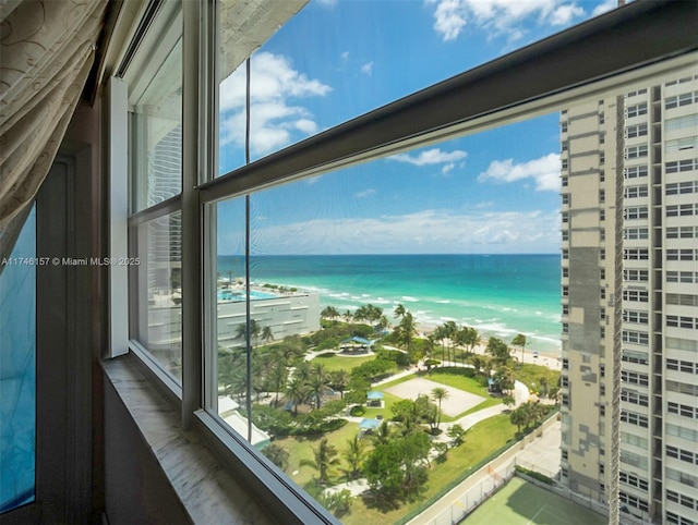 view of water feature with a view of the beach