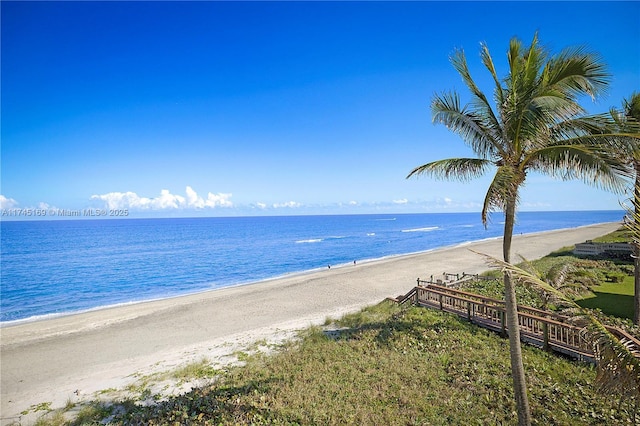 view of water feature with a view of the beach