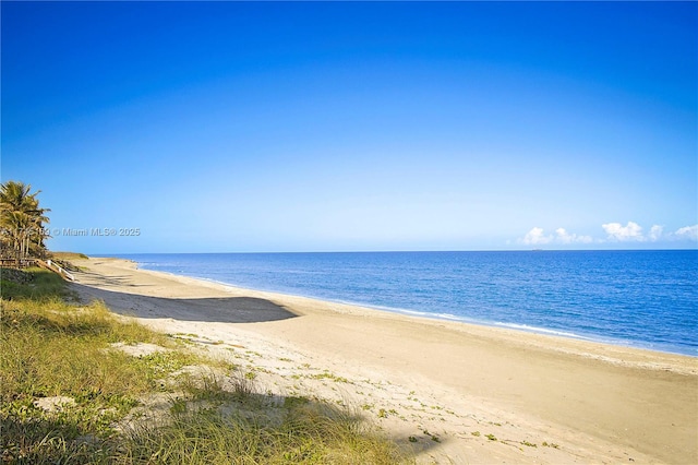 view of water feature with a beach view