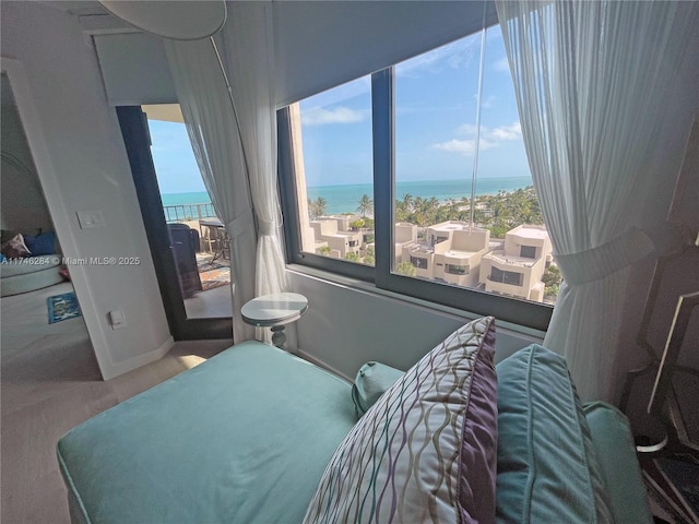 bedroom with a water view