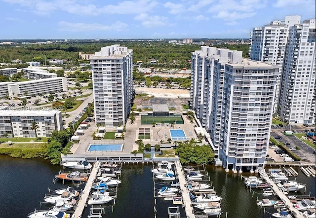 bird's eye view featuring a water view