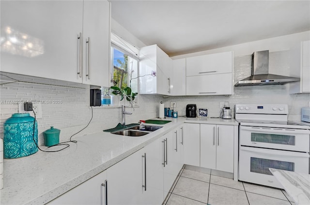 881 SW 137th Ct, Miami, FL 33184 - kitchen with white appliances, white cabinetry, a sink, and wall chimney exhaust hood