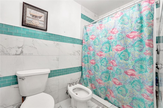 881 SW 137th Ct, Miami, FL 33184 - full bathroom with toilet, curtained shower, a bidet, and tile walls
