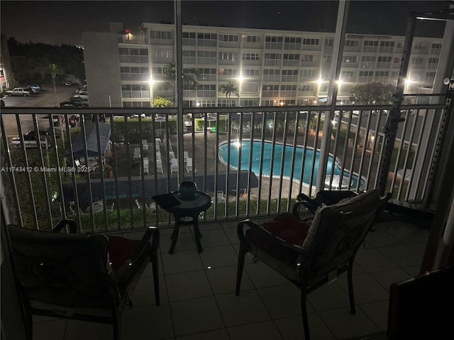 view of balcony at night