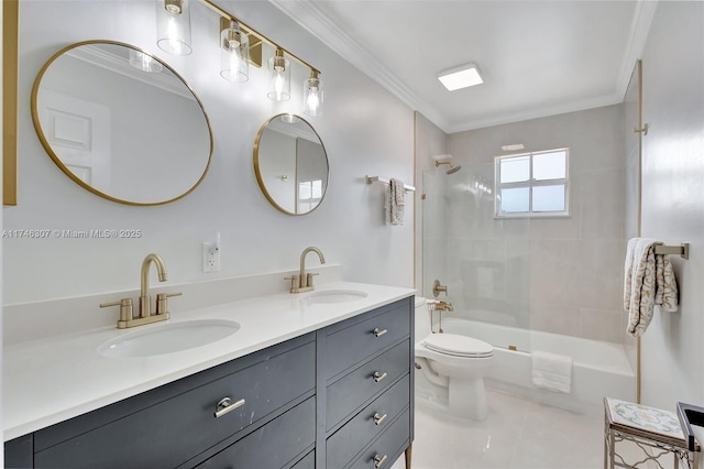 1826 Capeside Cir, Wellington, FL 33414 - bathroom with toilet, bathing tub / shower combination, double vanity, crown molding, and tile patterned flooring