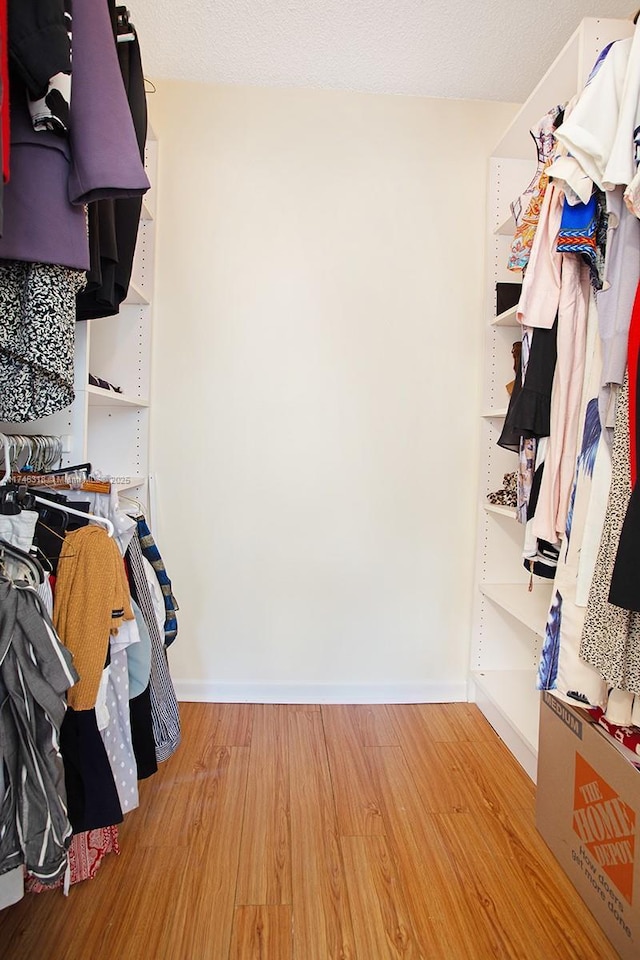 walk in closet with light wood-type flooring