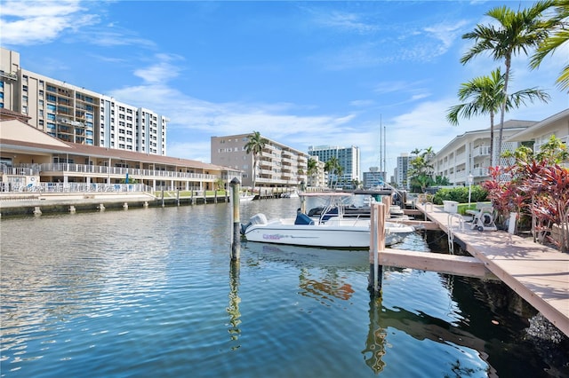 view of dock with a water view