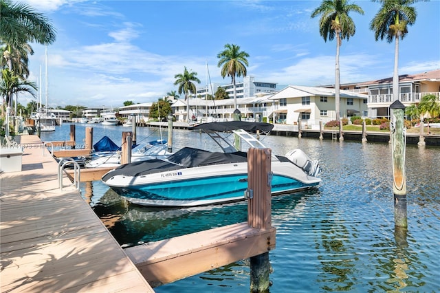 dock area with a water view