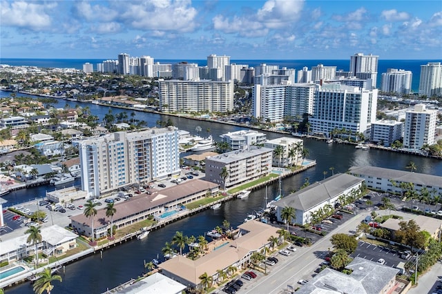 aerial view with a water view